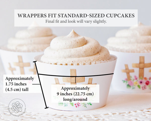 Floral Cross Cupcake Wrapper - Printable Digital Download by Greengate Images