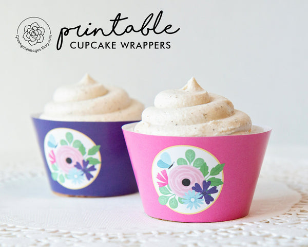 Floral Cupcake Wrappers - Pink and Purple - Greengate Images
