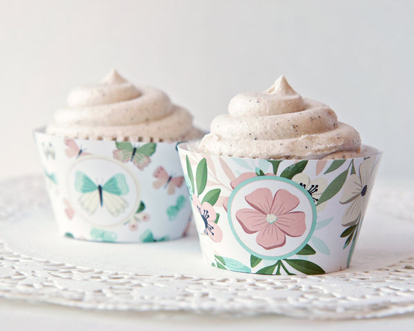 Spring Cupcake Wrappers - Pastel Floral + Butterfly - Greengate Images