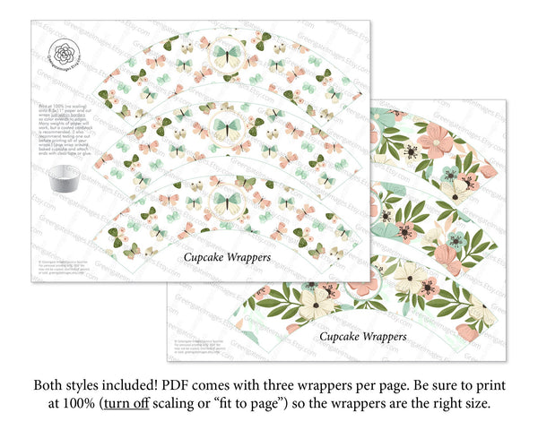 Spring Cupcake Wrappers - Pastel Floral + Butterfly