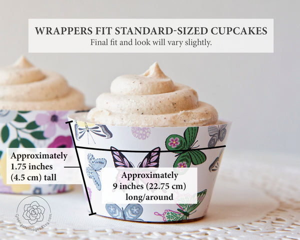 Butterfly Floral Cupcake Wrappers - Magenta and Green - Greengate Images