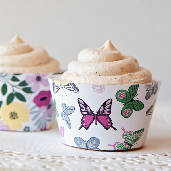 Butterfly Floral Cupcake Wrappers - Magenta and Green - Greengate Images