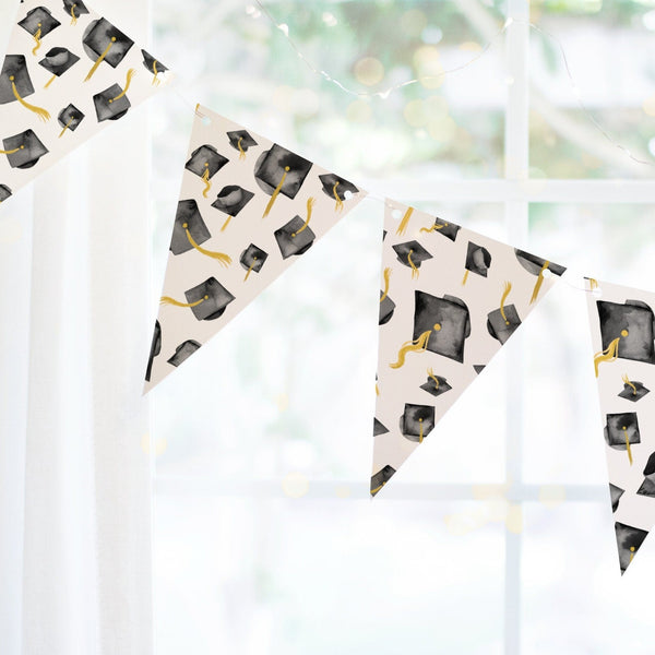 Black Graduation Bunting - Flying Caps - Printable Digital Download by Greengate Images