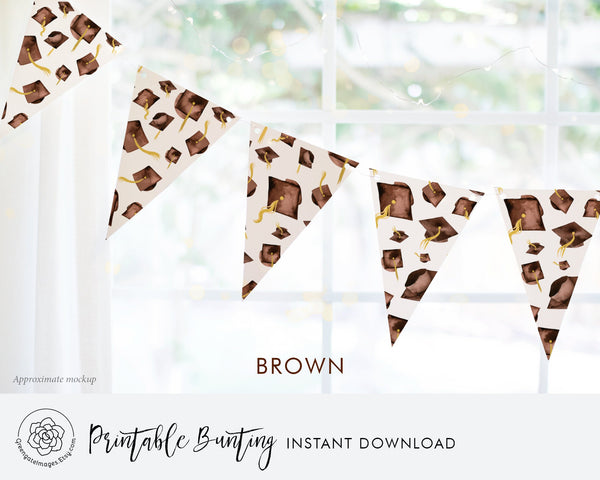 Brown Graduation Bunting - Flying Caps - Printable Digital Download by Greengate Images