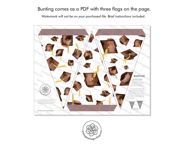 Brown Graduation Bunting - Flying Caps - Printable Digital Download by Greengate Images