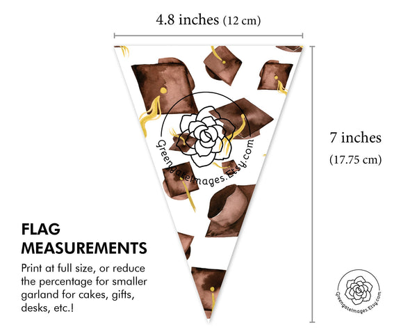 Brown Graduation Bunting - Flying Caps - Printable Digital Download by Greengate Images