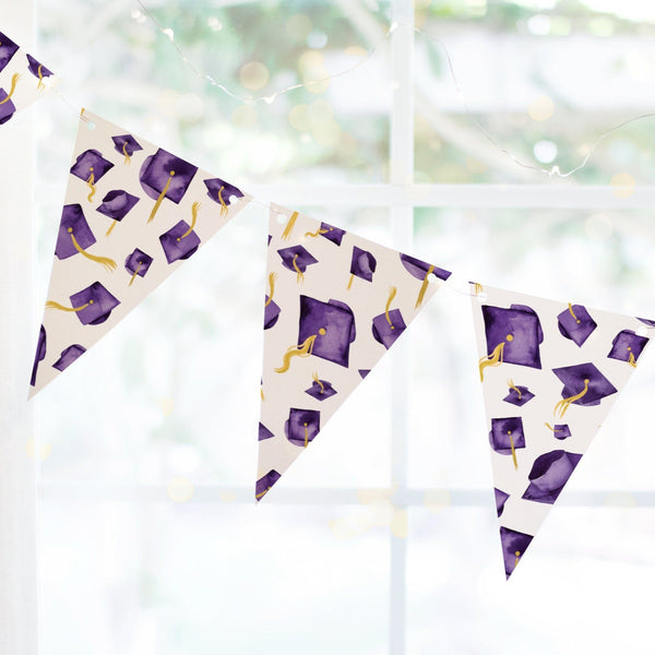 Purple Graduation Bunting - Flying Caps - Printable Digital Download by Greengate Images
