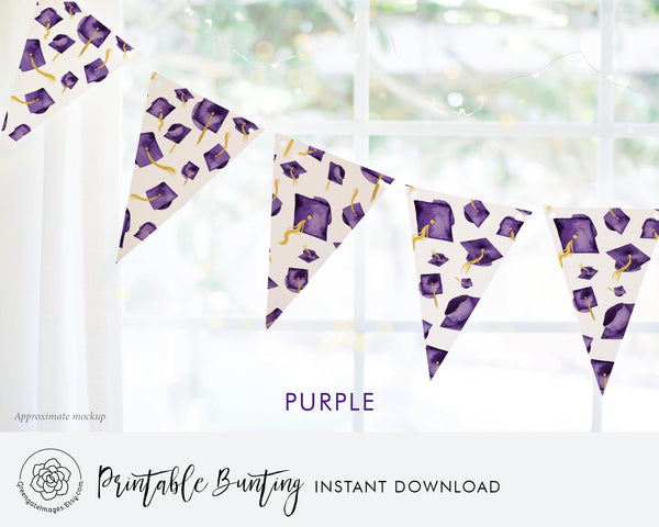 Purple Graduation Bunting - Flying Caps - Printable Digital Download by Greengate Images