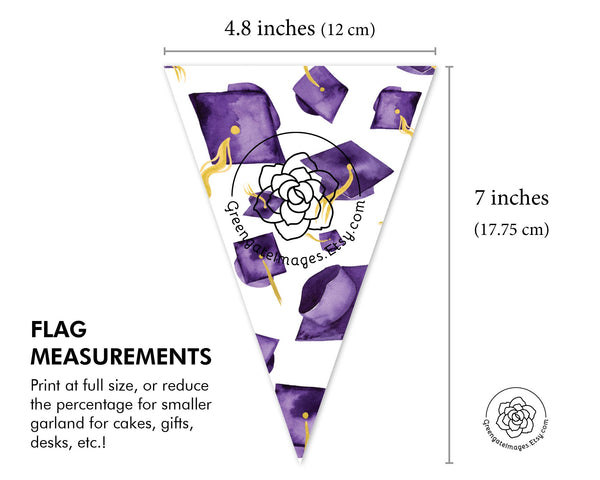 Purple Graduation Bunting - Flying Caps - Printable Digital Download by Greengate Images