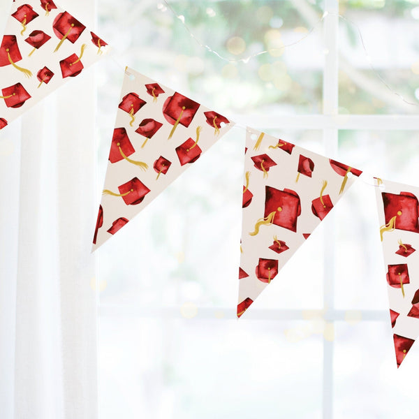 Red Graduation Bunting - Flying Caps - Printable Digital Download by Greengate Images