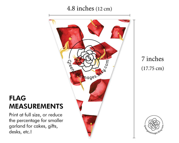 Red Graduation Bunting - Flying Caps - Printable Digital Download by Greengate Images