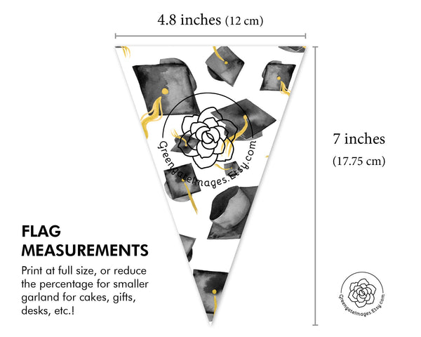 Black Graduation Bunting - Flying Caps - Printable Digital Download by Greengate Images