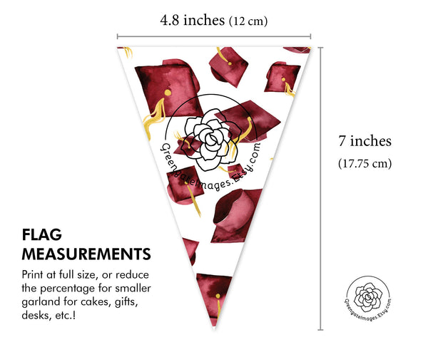 Burgundy Graduation Bunting - Flying Caps - Printable Digital Download by Greengate Images