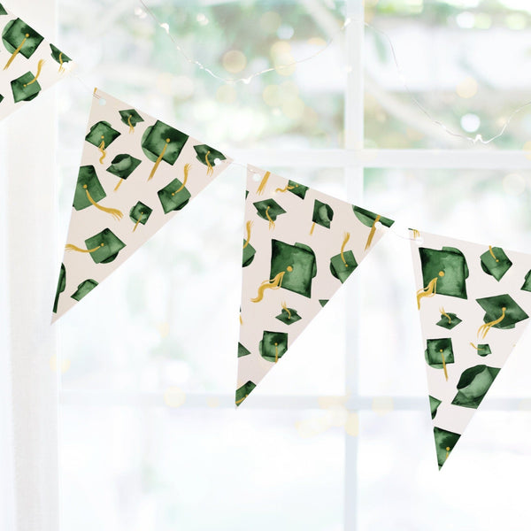 Green Graduation Bunting - Flying Caps - Printable Digital Download by Greengate Images