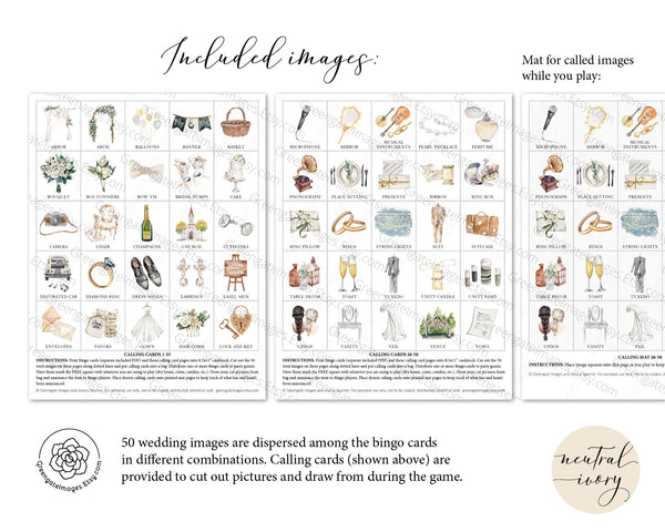 Wedding Bingo Cards - 100 card, Personalization, Neutral Ivory - Greengate Images