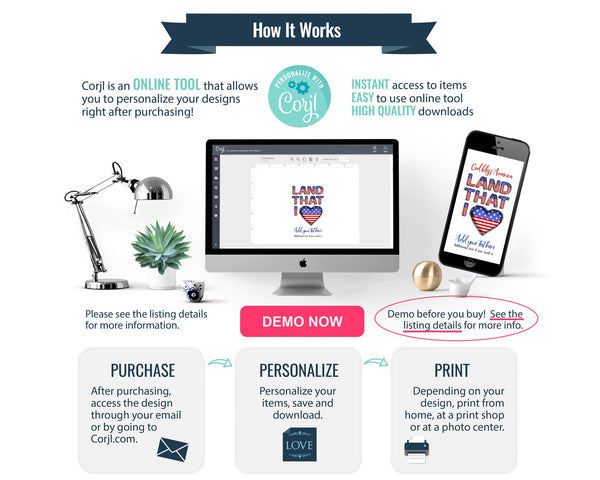 Land that I Love Patriotic Gift Tag - Printable Digital Download by Greengate Images
