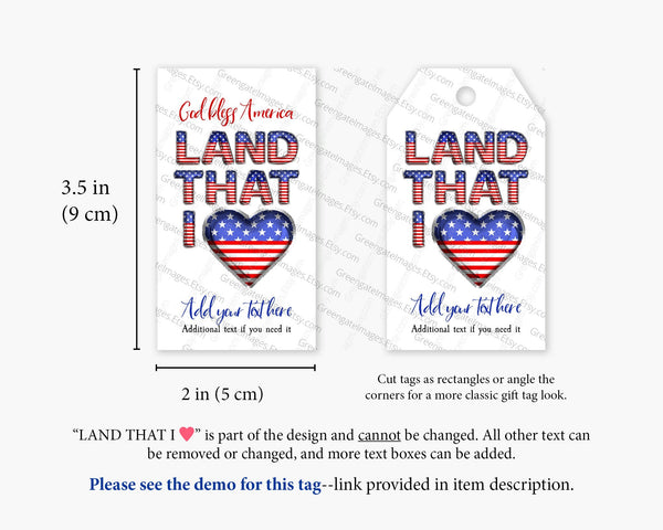 Land that I Love Patriotic Gift Tag - Printable Digital Download by Greengate Images
