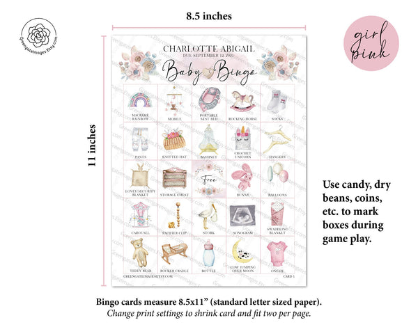 Baby Shower Bingo - Personalization, Pink/Girl - Greengate Images