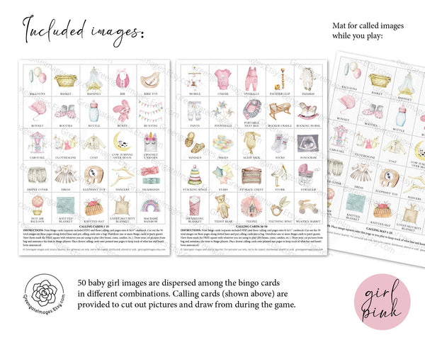 Baby Shower Bingo - Personalization, Pink/Girl - Greengate Images