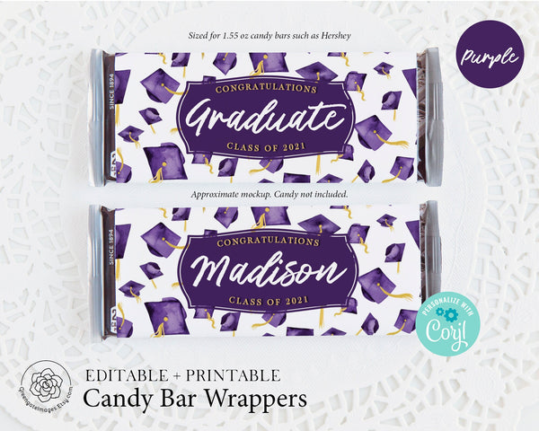 Purple Graduation Candy Bar Wrappers - Printable Digital Download by Greengate Images
