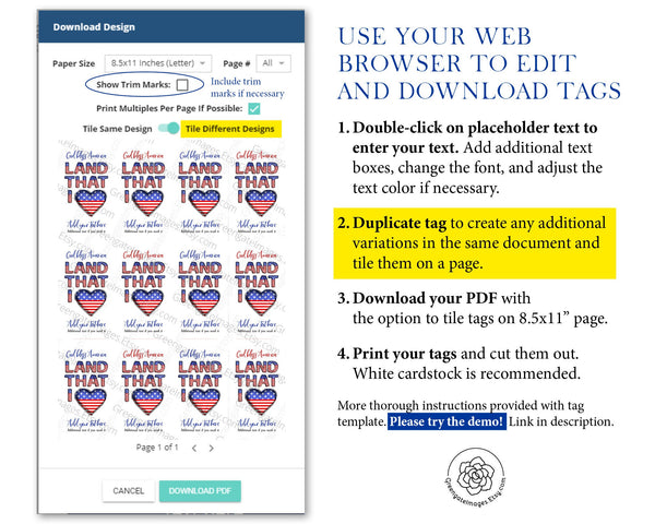 Land that I Love Patriotic Gift Tag - Printable Digital Download by Greengate Images