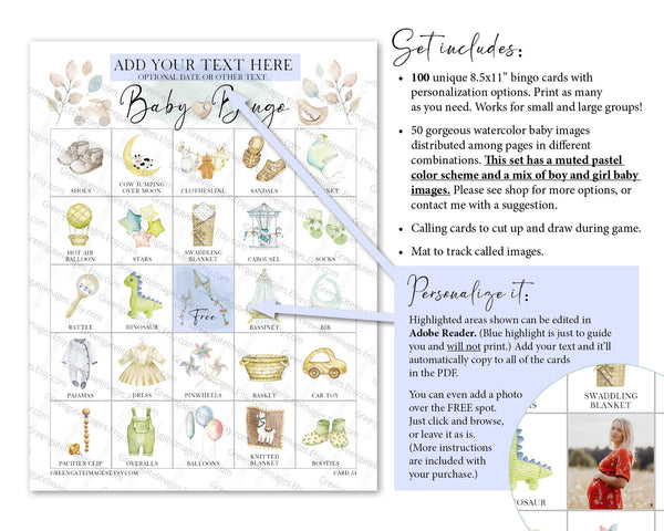 Baby Shower Bingo - Personalization, Both Genders - Greengate Images