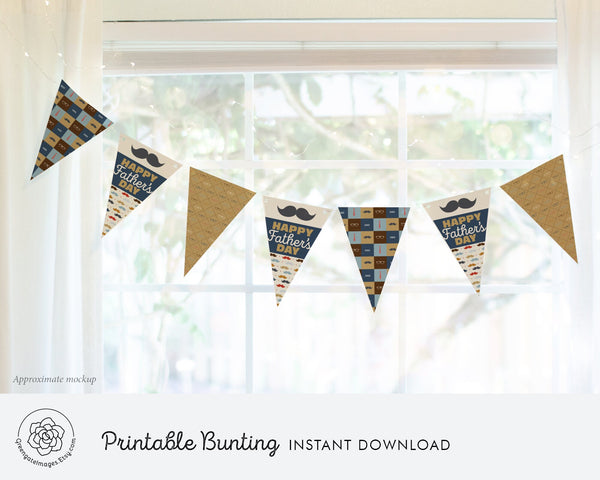 Father's Day Bunting - Mustache and Glasses - Printable Digital Download by Greengate Images