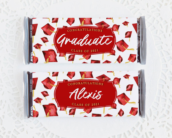 Red Graduation Candy Bar Wrappers - Printable Digital Download by Greengate Images