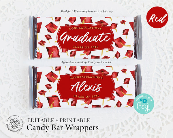 Red Graduation Candy Bar Wrappers - Printable Digital Download by Greengate Images