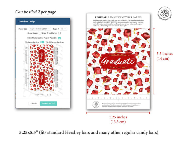 Red Graduation Candy Bar Wrappers - Printable Digital Download by Greengate Images