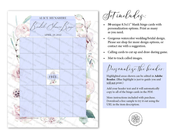 Bridal Bingo Template - Greengate Images