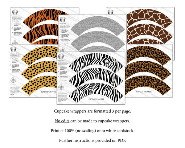 Animal Print Cupcake Wrappers + Toppers - Bundle