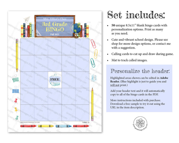 School Bingo Template - Greengate Images