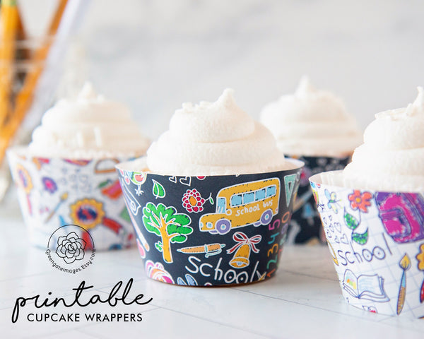 School Doodles Cupcake Wrappers - Printable Digital Download by Greengate Images