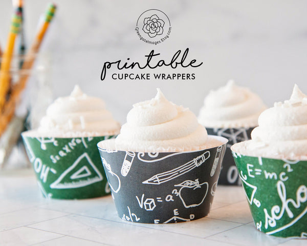 School Chalkboard Cupcake Wrappers - Printable Digital Download by Greengate Images
