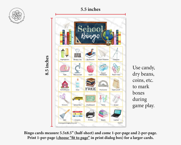 School Bingo - Color - Greengate Images