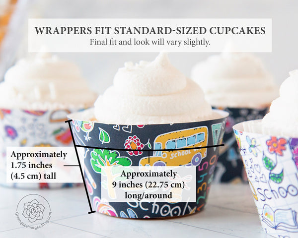 School Doodles Cupcake Wrappers - Printable Digital Download by Greengate Images