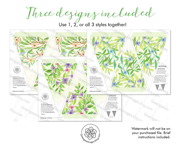 Floral Garden Bunting - Printable Digital Download by Greengate Images