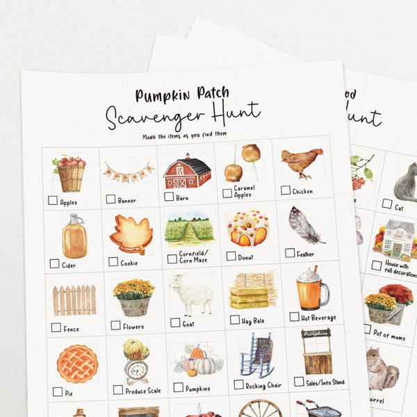 Fall and Pumpkin Patch Scavenger Hunt Set - Printable Digital Download by Greengate Images