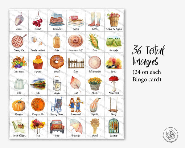 Fall Bingo Cards - Watercolor 2 - Greengate Images
