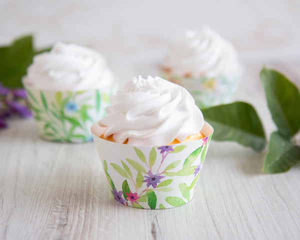Floral Cupcake Wrapper - Spring Watercolor Leaves - Greengate Images
