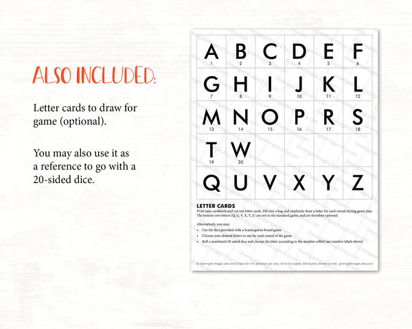 Fall Scattergories - Printable Digital Download by Greengate Images