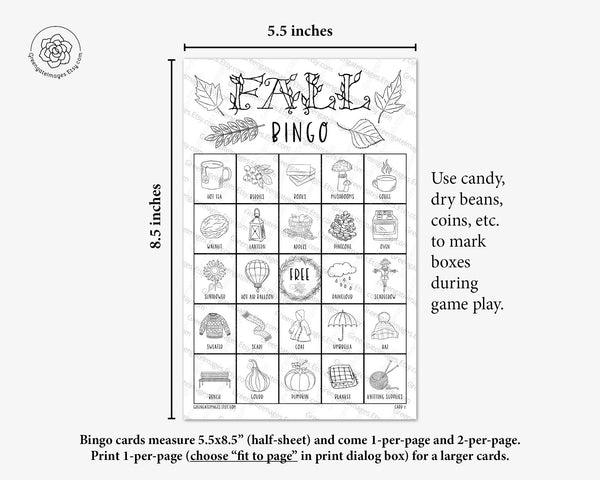 Fall Bingo - Black and White - Greengate Images
