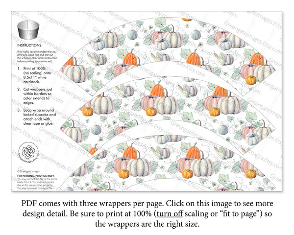 Fall Pumpkin Cupcake Wrappers - Printable Digital Download by Greengate Images
