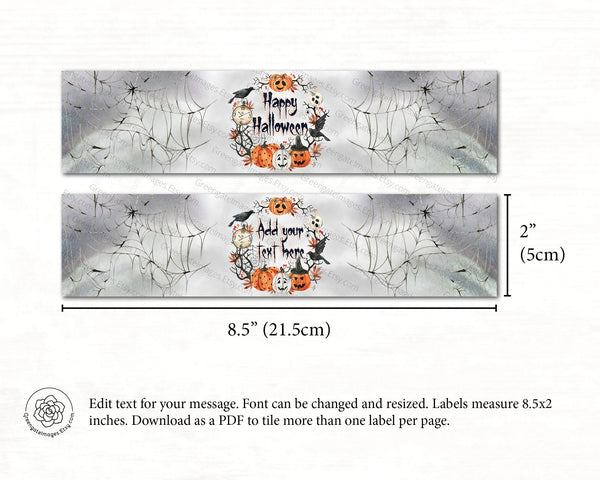 Crow and Jack-o-Lantern Water Bottle Labels - Printable Digital Download by Greengate Images