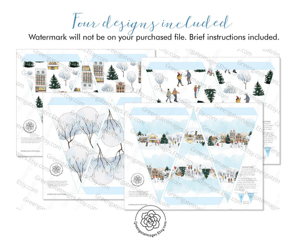 Christmas Town Bunting - Printable Digital Download by Greengate Images