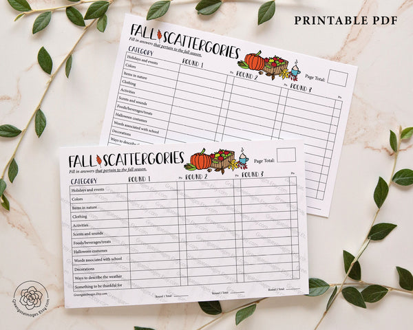 Fall Scattergories - Printable Digital Download by Greengate Images