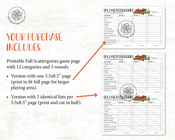 Fall Scattergories - Printable Digital Download by Greengate Images