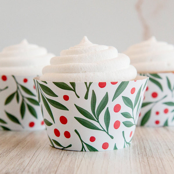 Christmas Leaves and Berries Cupcake Wrappers - Printable Digital Download by Greengate Images