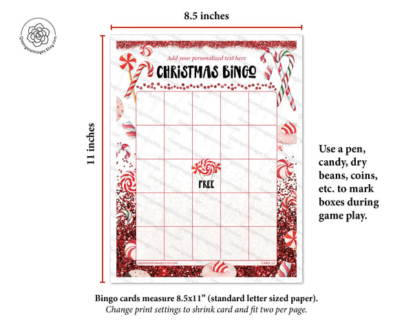 Christmas Bingo Template - Candy Cane Design - Greengate Images